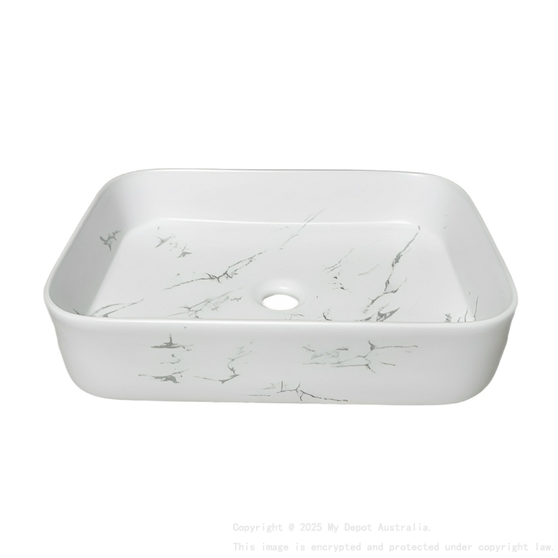 500*370*110mm Matte Marble White Kliff Fine Ceramic Above Counter Basin No Overflow 32mm Waste