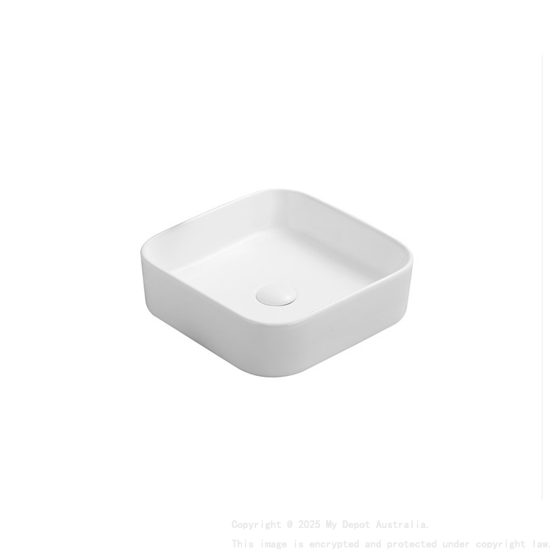 370*370*113mm Matte White Kliff Fine Ceramic Above Counter Basin No Overflow 32mm Waste
