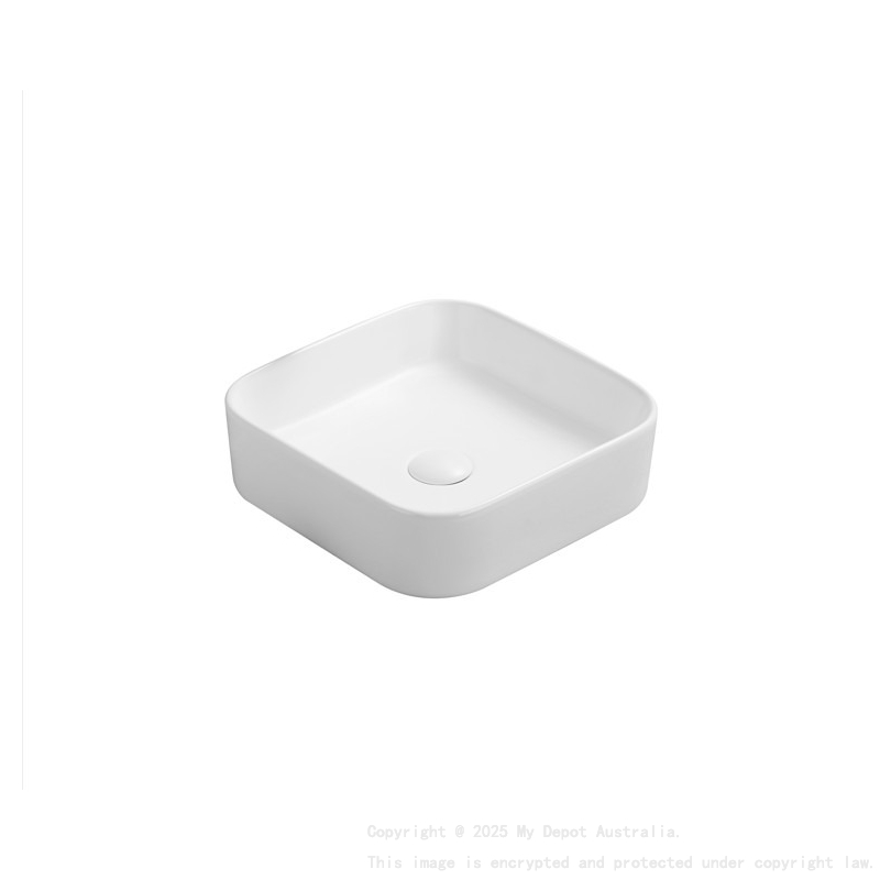 370*370*113mm Gloss White Kliff Fine Ceramic Above Counter Basin No Overflow 32mm Waste