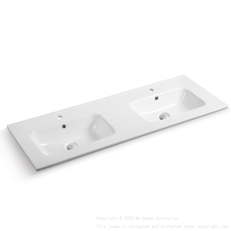 1210*460*175mm Gloss White Kliff Fine Ceramic Counter Top Double Bowl