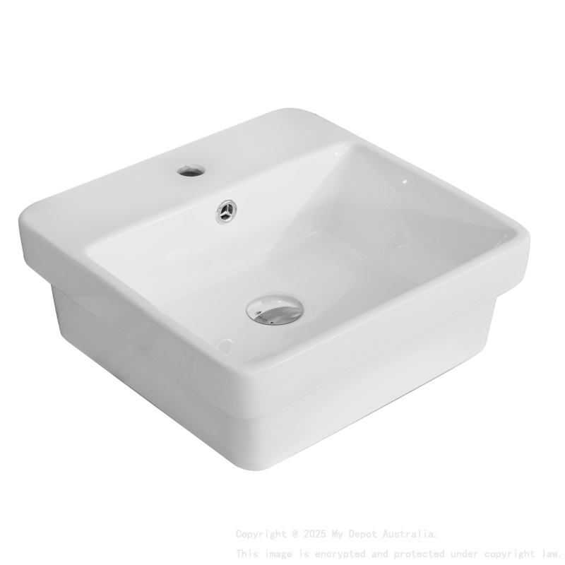 415*415*155mm Gloss White Kliff Fine Ceramic Insert Basin Tap Hole Overflow 32mm Waste