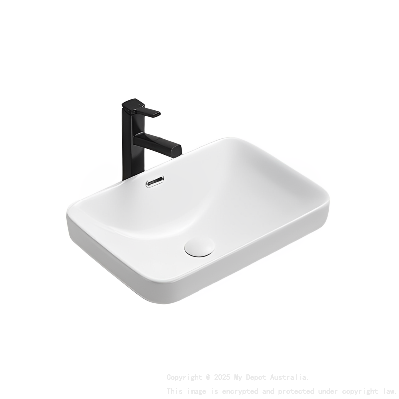 455*334*170mm Gloss White Kliff Fine Ceramic Insert Basin Overflow 32mm Waste