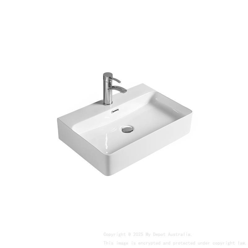 515*425*135mm Gloss White Kliff Fine Ceramic Wall Hung/Above Counter Basin Tap Hole With Overflow 32mm Waste