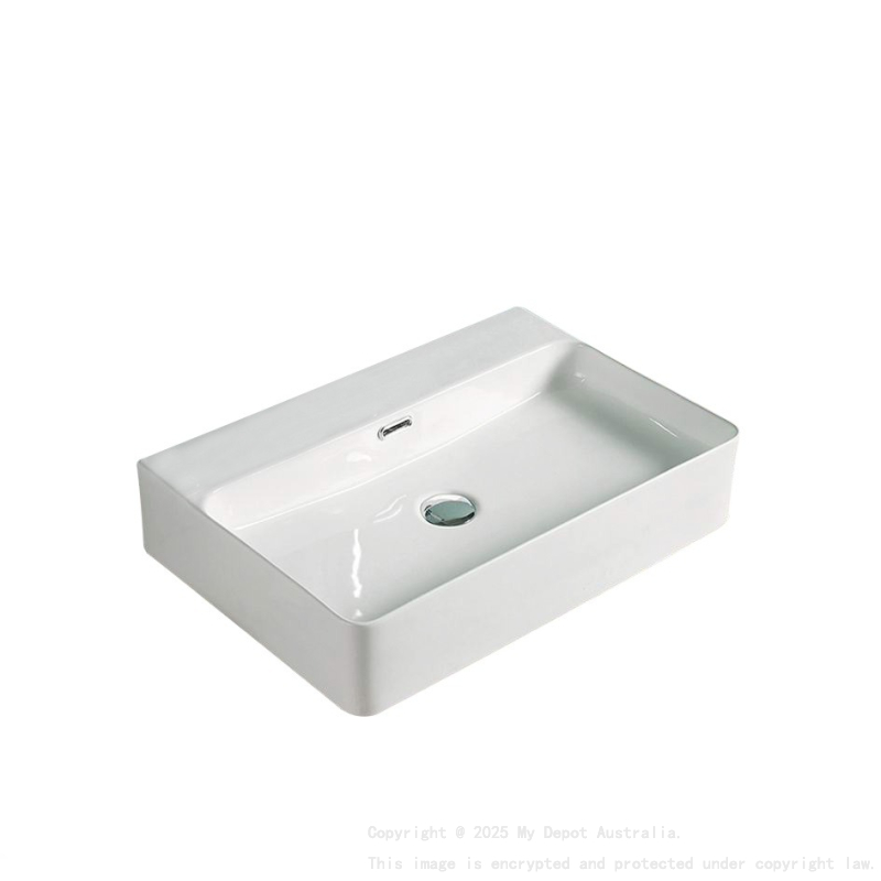 605*425*130mm Gloss White Kliff Fine Ceramic Wall Hung/Above Counter Basin Tap Hole With Overflow 32mm Waste No Tap Hole