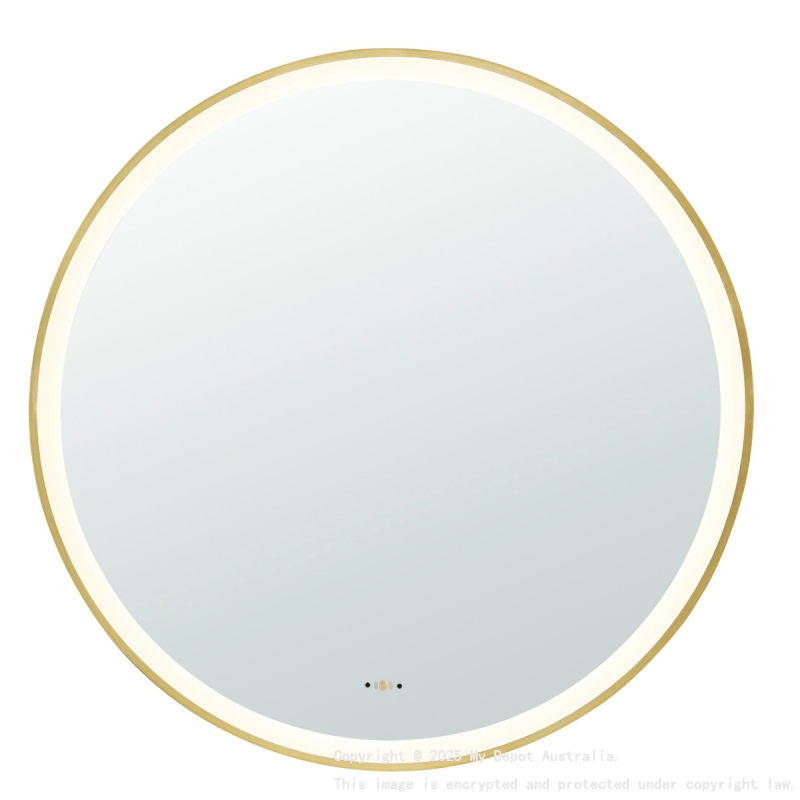 800X800X32mm Brushed Gold Orbis Framed LED Mirror