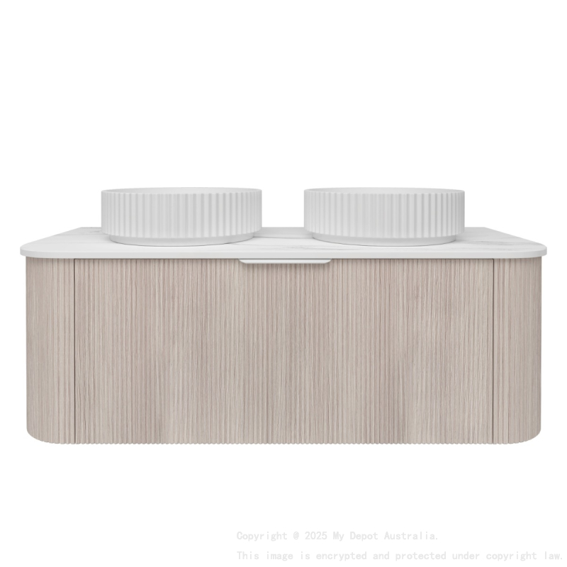 1190*493*400mm Costal Oak Agena Fluted Wood Grain Wall Hung Vanities Soft Closing Drawer Pull Out With Handle