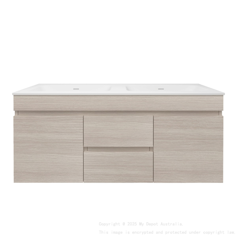 1190X455X500mm Camden Mordern Wall Hung Cabinet Coastal Oak Soft Closing Finger Pull Doors Middle Drawers