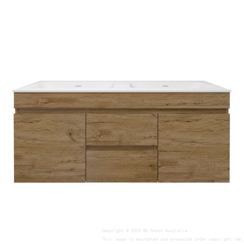 1190X455X500mm Camden Mordern Wall Hung Cabinet Prime Oak Soft Closing Finger Pull Doors Middle Drawers