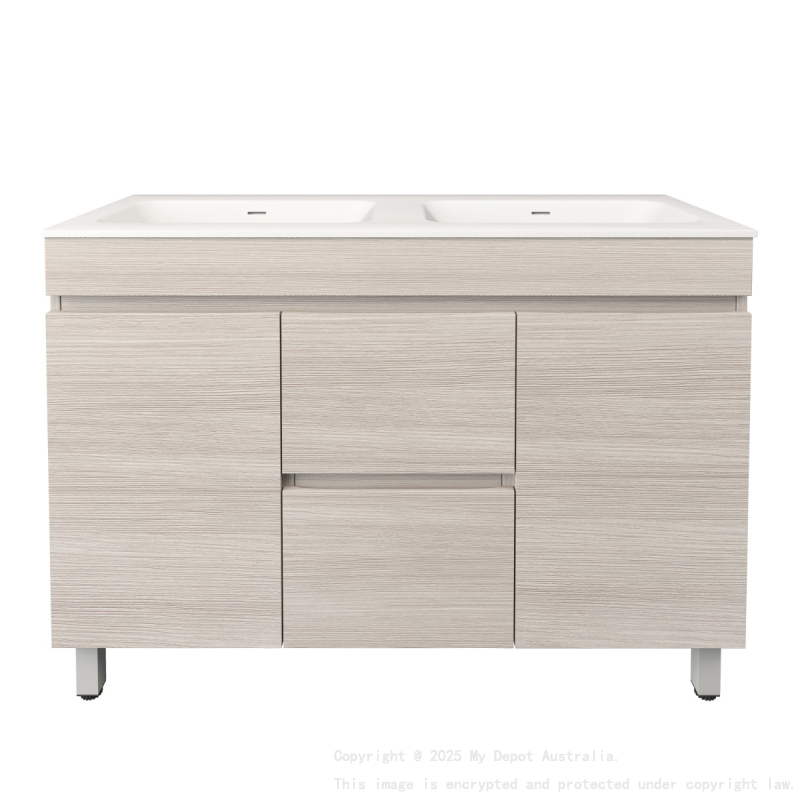 1190X455X710mm Camden Modern Free Standing Cabinet Coastal Oak Soft Closing Finger Pull Doors Middle Drawers