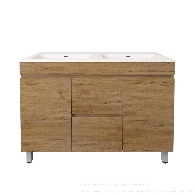 1190X455X710mm Camden Modern Free Standing Cabinet Prime Oak Soft Closing Finger Pull Doors Middle Drawers