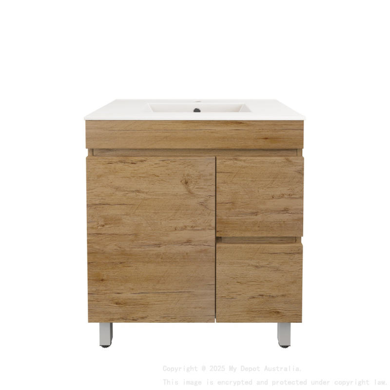 740X355X710mm Camden Modern Free Standing Cabinet Prime Oak Soft Closing Finger Pull Door Right Hand Drawers