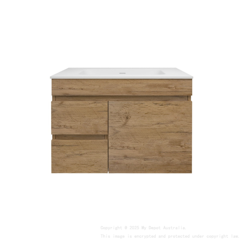 740X455X500mm Camden Mordern Wall Hung Cabinet Prime Oak Soft Closing Finger Pull Door Left Hand Drawers