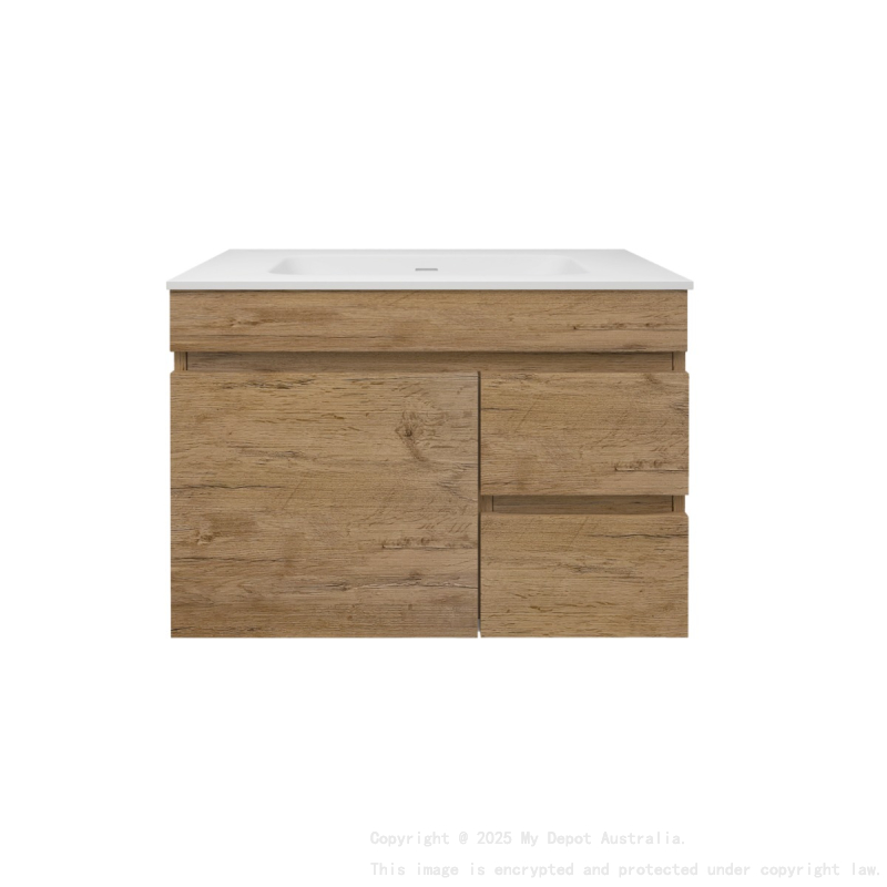 740X455X500mm Camden Mordern Wall Hung Cabinet Prime Oak Soft Closing Finger Pull Door Right Hand Drawers