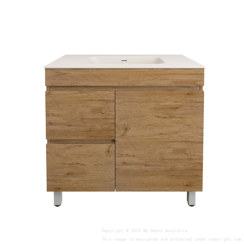 890X455X710mm Camden Modern Free Standing Cabinet Prime Oak Soft Closing Finger Pull Door Left Hand Drawers