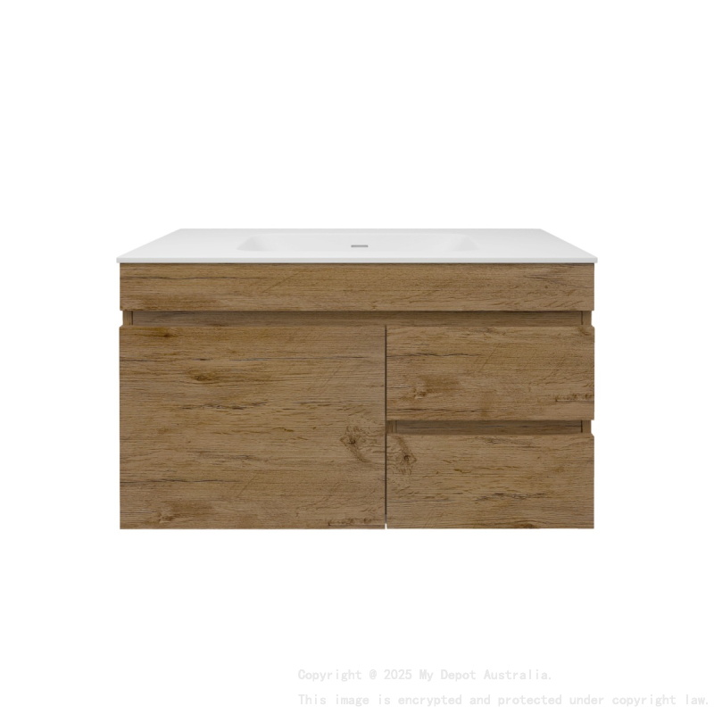 890X455X500mm Camden Mordern Wall Hung Cabinet Prime Oak Soft Closing Finger Pull Door Right Hand Drawers