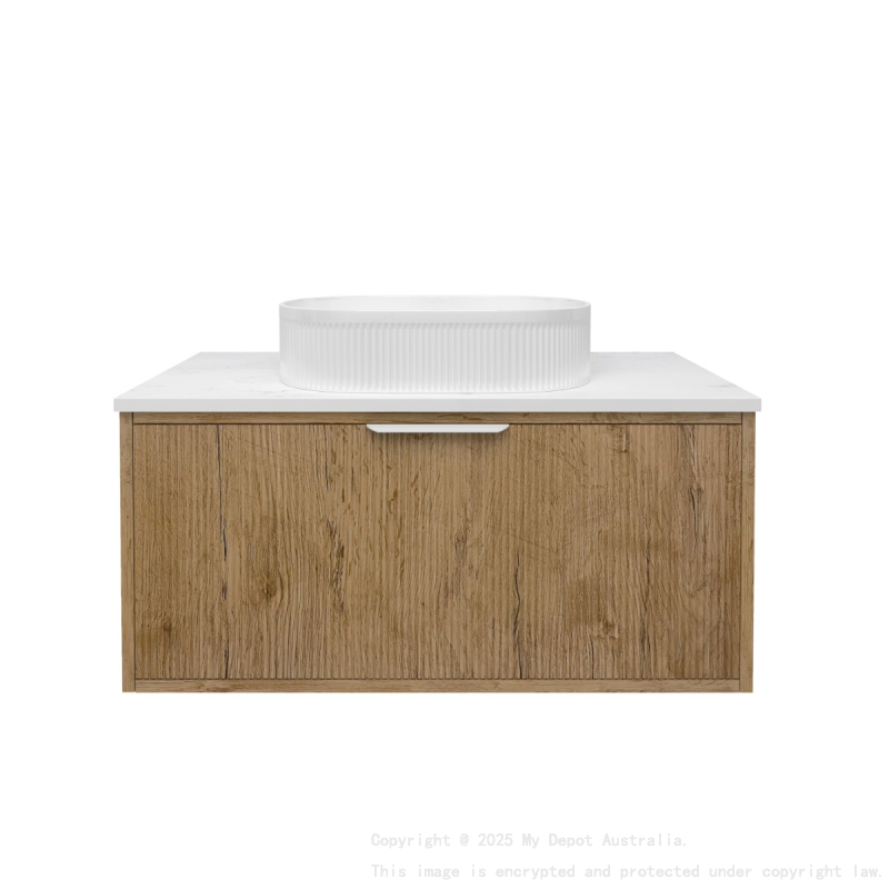 890x455x400mm Kliff Fluted Wood Grain Vanity Prime Oak Soft Closing Drawer Pull Out With Handle