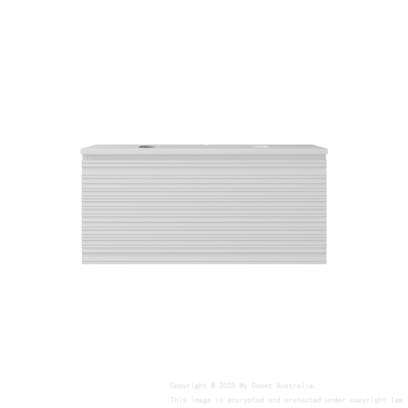 890x455x400mm Matte White Sedona Modern Fluted Wall Hung PVC Cabinet Left Hand Drawers