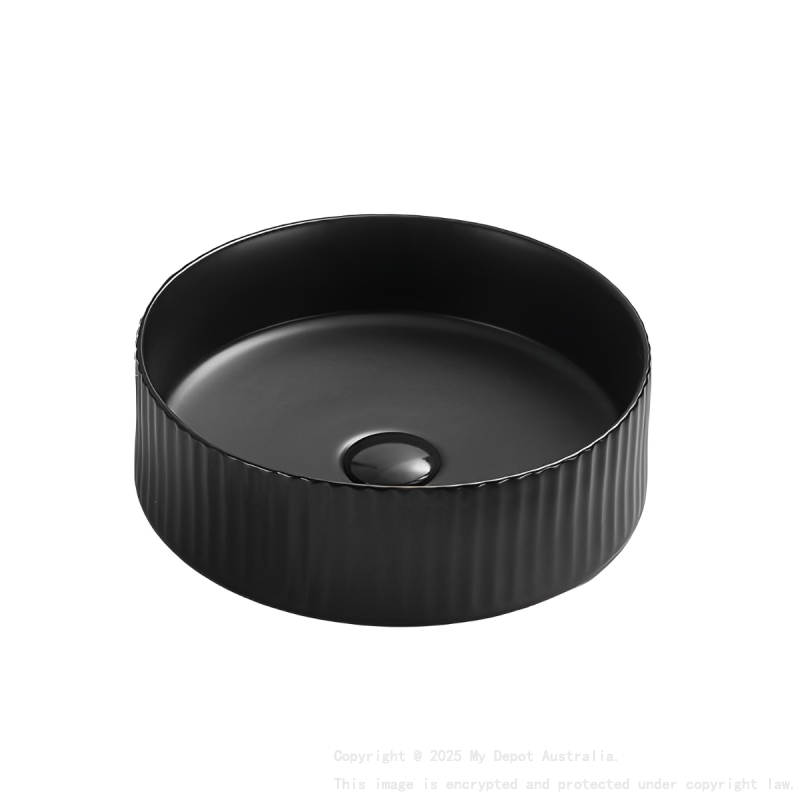 400*400*125mm Matte Black Olley Fine Ceramic Fluted Art Basin No Overflow 32mm Waste