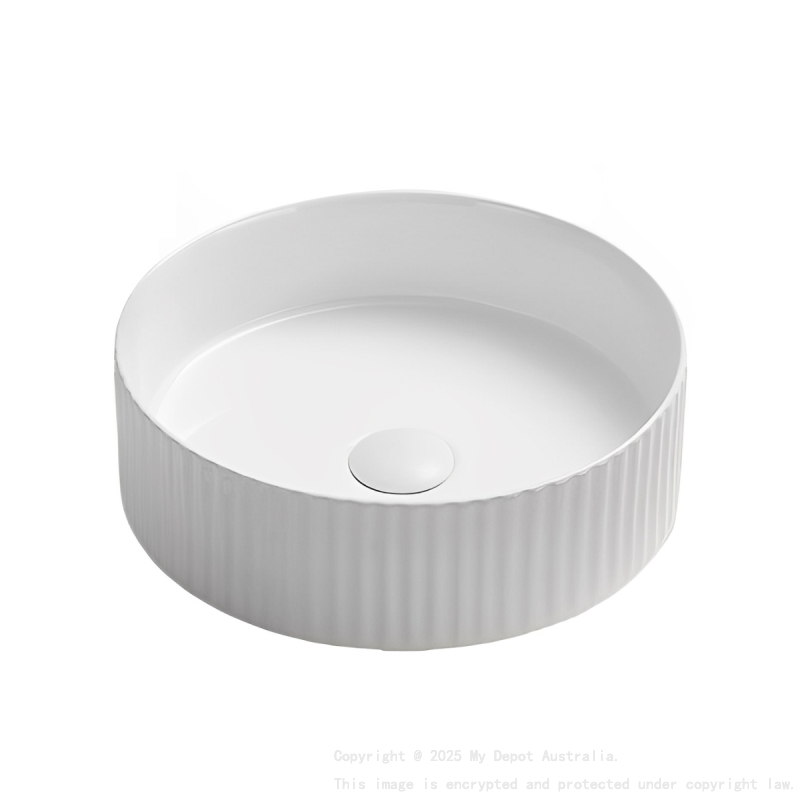 400*400*125mm Matte White Olley Fine Ceramic Fluted Art Basin No Overflow 32mm Waste