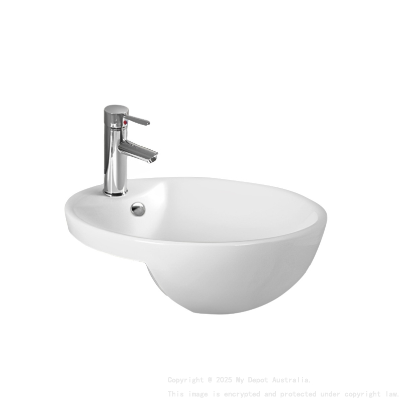 430*430*160mm Gloss White Orbi Fine Ceramic Semi Ress Basin Overflow 32mm Waste
