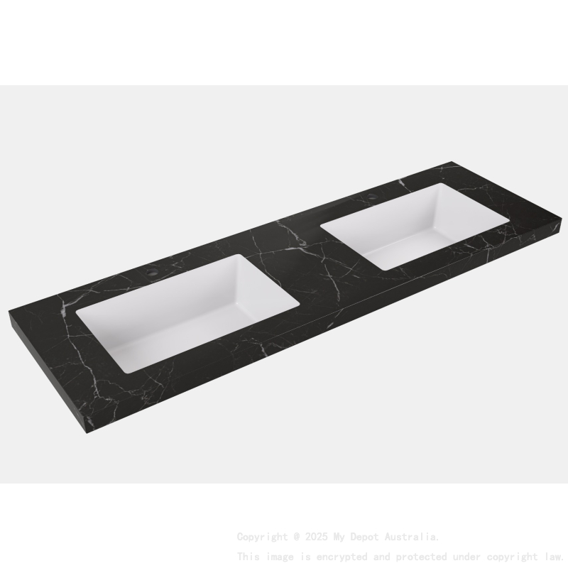 1505X465X50mm Calacatta Night Black Sintered Stone Semless Joined With Fine Ceramic Basin Stone Double Bowl