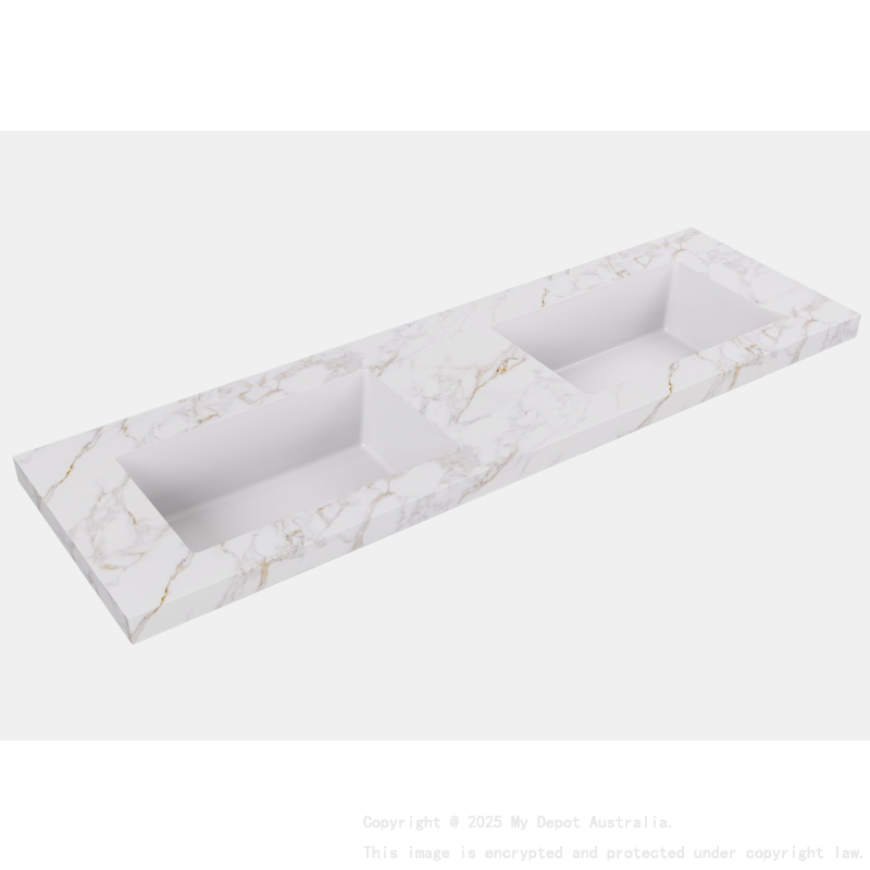 1505X465X50mm Carrara Gold Sintered Stone Semless Joined With Fine Ceramic Basin Stone Double Bowl No Tap Hole