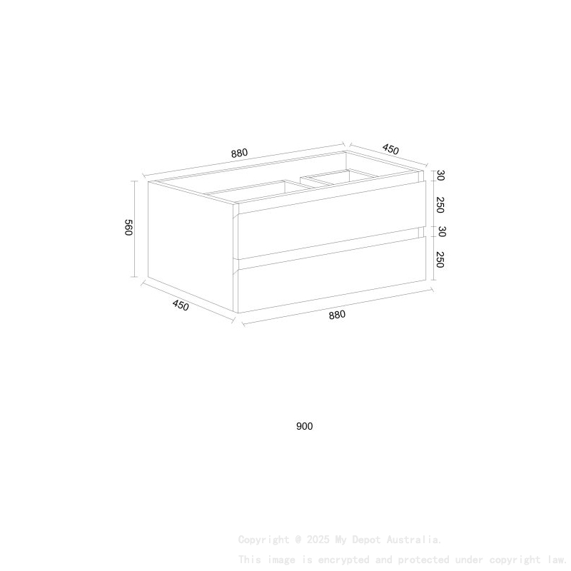 900*460*550mm Wall Hung Canyon Oak Woodgrain Vanity Two Drawer Cabinet Only