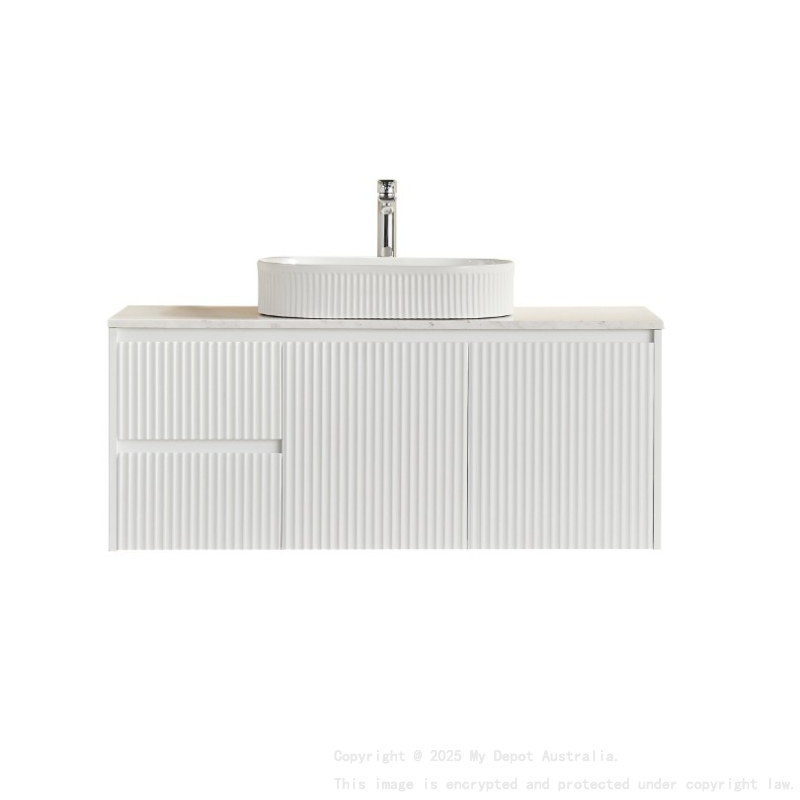 1190X455X480mm Matte White Crete Modern Fluted Wall Hung Vanity PVC Cabinet Left Hand Drawers