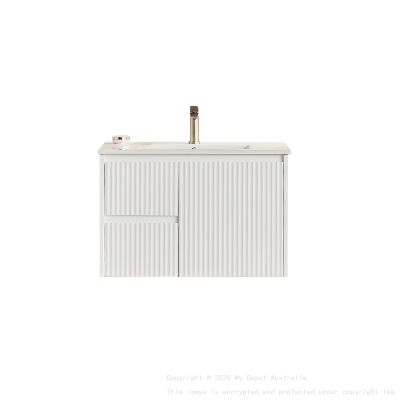 740X455X480mm Matte White Crete Modern Fluted Wall Hung Vanity PVC Cabinet Left Hand Drawers