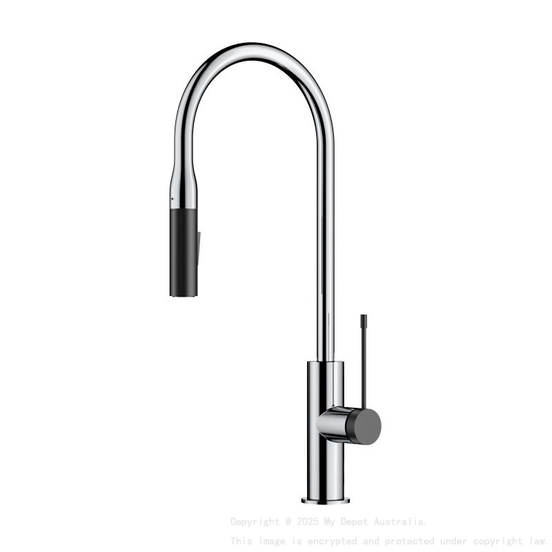 Aziz Pull Out Sink Mixer Chrome/Matt Black