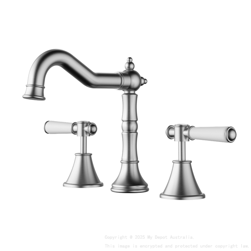 Clasico Basin Set Ceramic Handle in Brushed Nickel