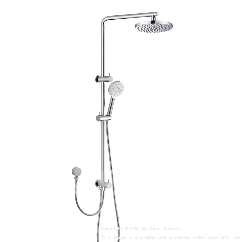 Cora Round Multi-function Shower Set Two Hoses Chrome, 200mm Plastic Shower Head