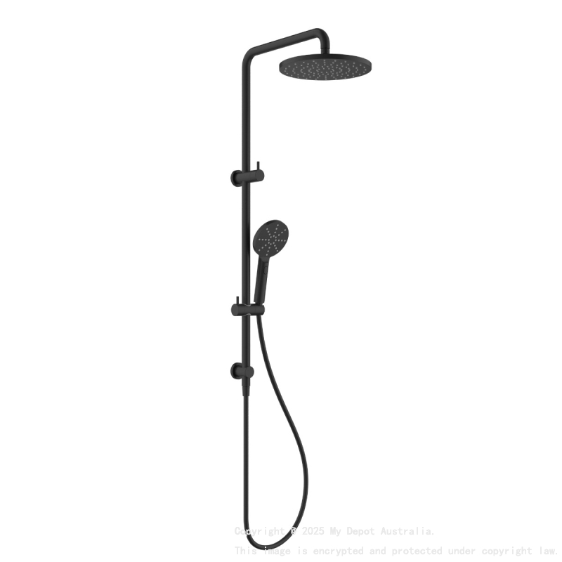 Otus Round Multi-Function Shower Set Matt Black,304SS Stainless Steel Rail, 250mm ABS Shower Head,1.5m PVC Hose