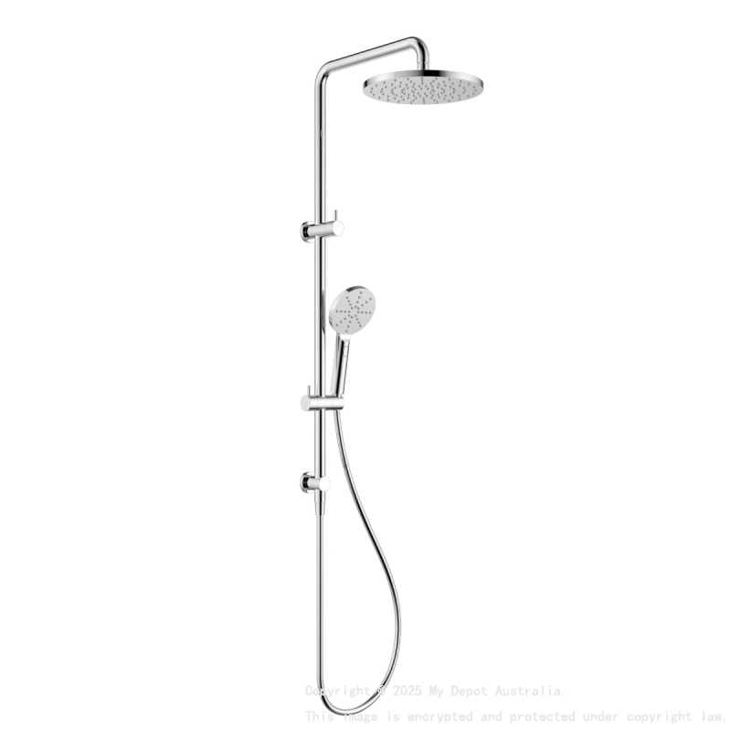 Otus Round Multi-Function Shower Set Chrome,304SS Stainless Steel Rail, 250mm ABS Shower Head,1.5m PVC Hose