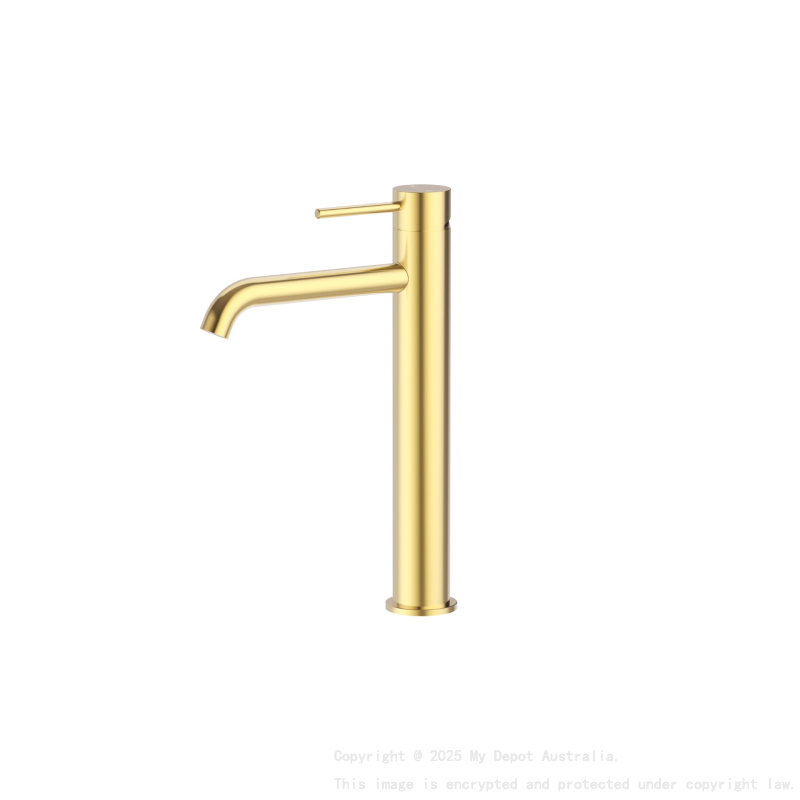 Otus Slimline SS Highrise Basin Mixer Curved Spout in Brushed Gold