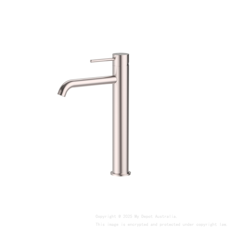 Otus Slimline SS Highrise Basin Mixer Curved Spout Brushed Stainless Steel