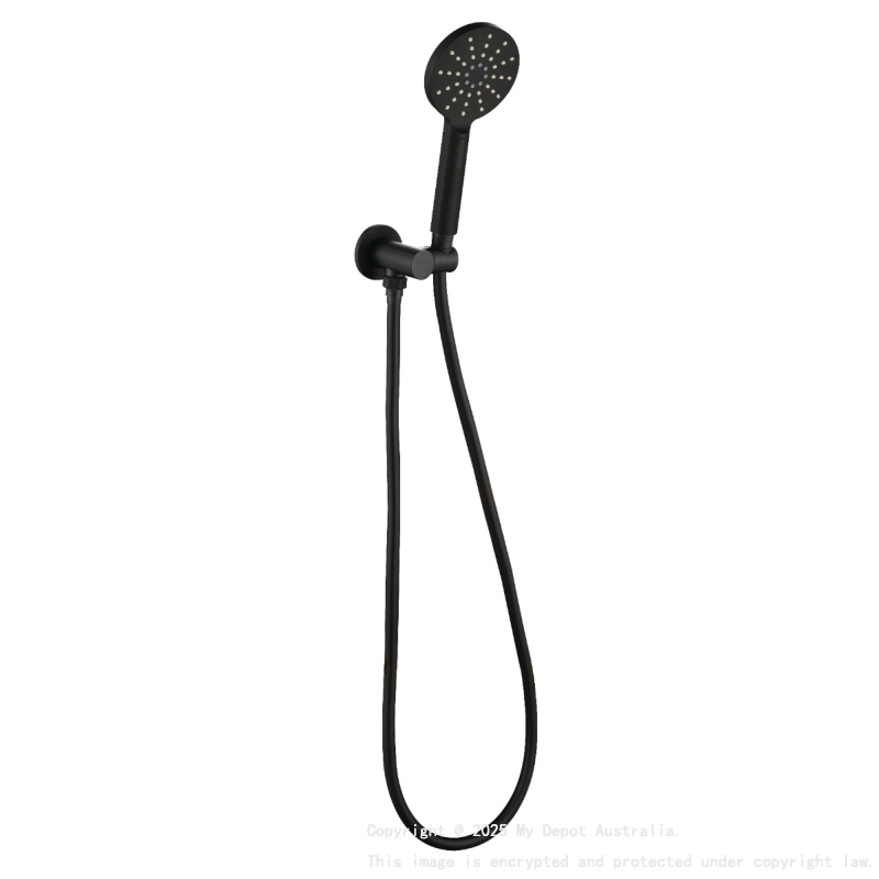 Cora Round Hand Shower On Wall Outlet Bracket Matt Black