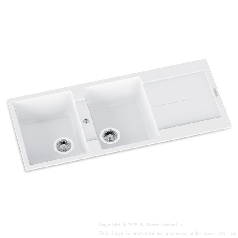Carysil White Double Bowls with Drainer Granite Kitchen Sink 1160*500mm