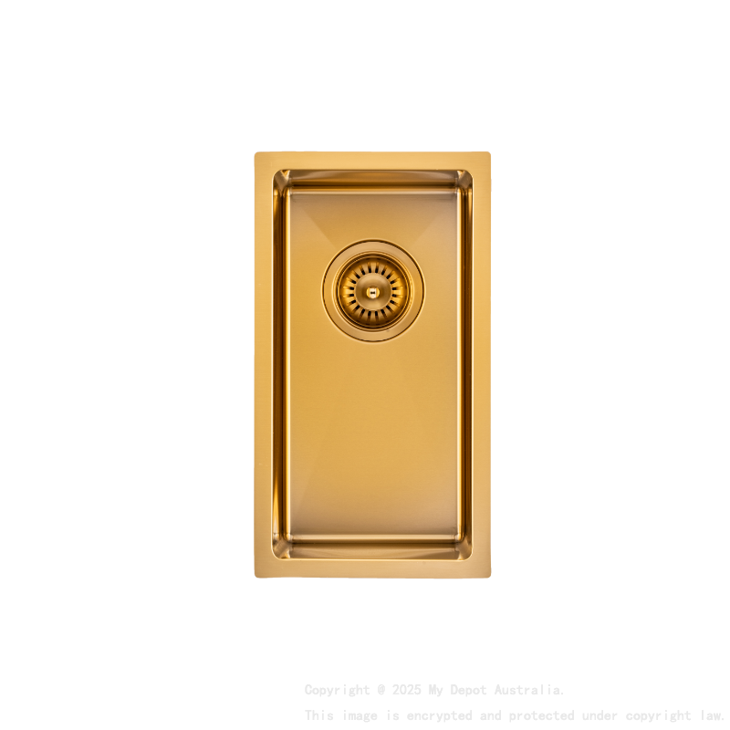 304 Stainless Steel Brushed Gold PVD Coating Single Bowl Kitchen Sink(Round Edges,with Bottom Tray)250*450*215mm