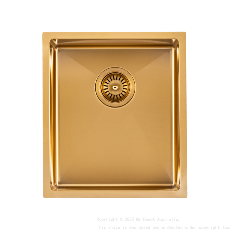 304 Stainless Steel Brushed Gold PVD Coating Single Bowl Kitchen Sink(Round Edges,with Bottom Tray)390*450*215mm