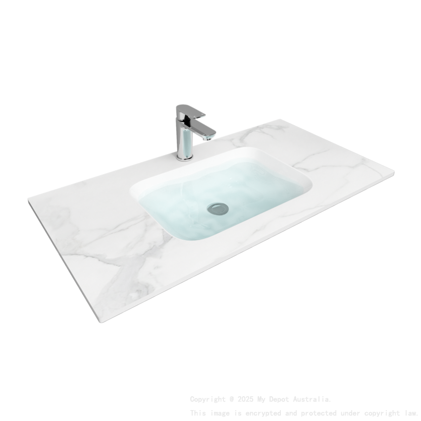 900L*460D*180Hmm White Marble Look Sintered Stone Top With Undermount Basin