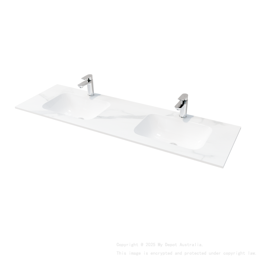1500L*460D*180Hmm White Marble Look Sintered Stone Top With Double Undermount Basin