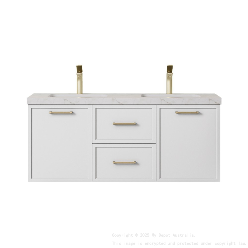 1190*455*470mm Kingsley Federation Matte White Wall Hung PVC Cabinet With Handle