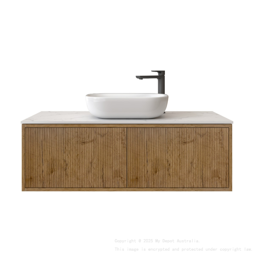 1200mm Kiama Prime Oak 1 Left Hand Drawer 1 Right Hand Door Fluted Wall Hung Vanity Cabinet Only