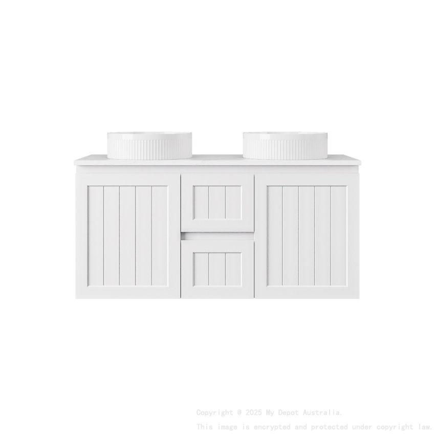 1190*455*560mm Matte White Archill Federation Wall Hung Ensuite PVC Cabinet Double Bowel