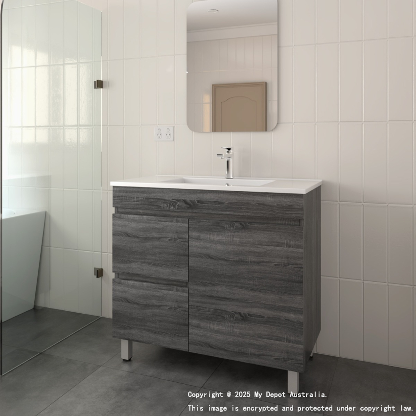 900mm Dark Grey MDF Bathroom Vanity Left Drawers Free Standing Cabinet Only