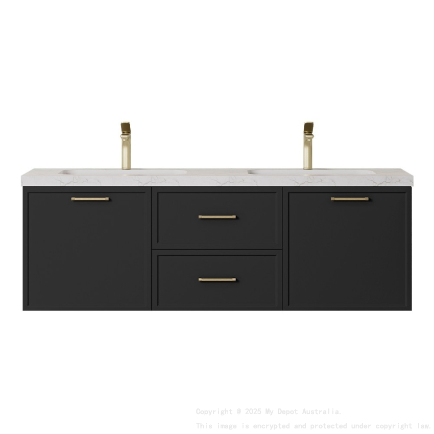 1490*455*470mm Kingsley Federation Matte Black Wall Hung PVC Cabinet With Handle