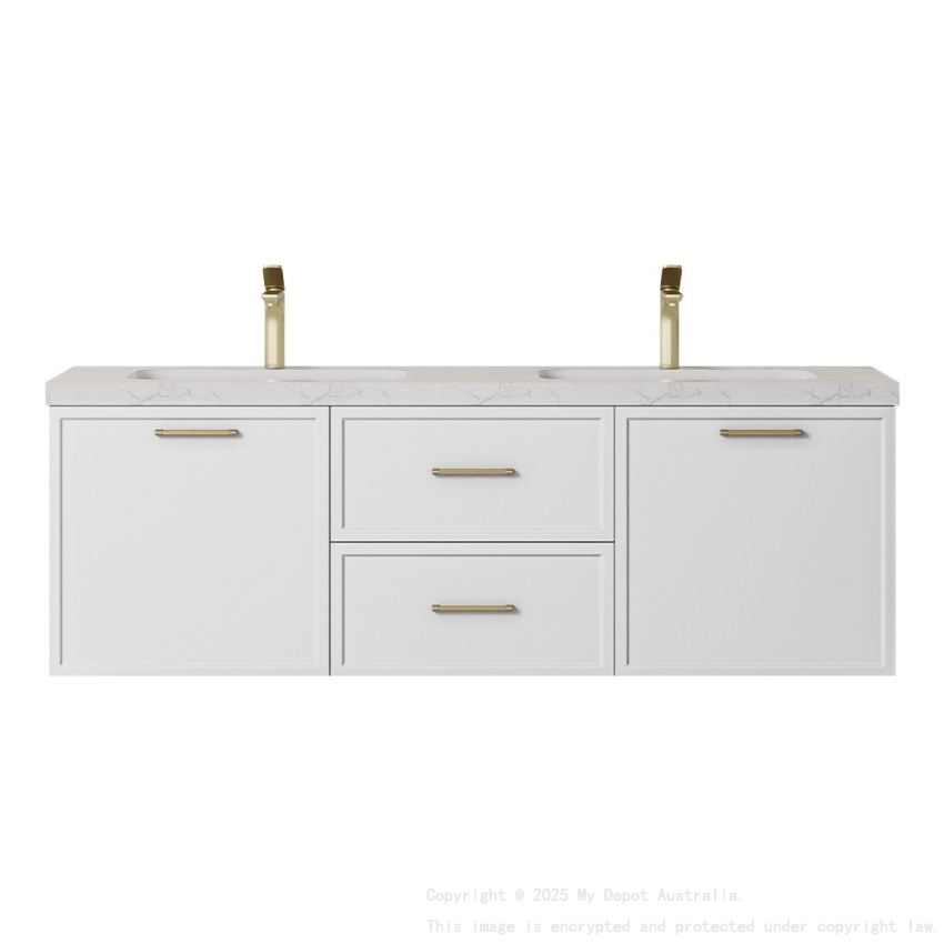 1490*455*470mm Kingsley Federation Matte White Wall Hung PVC Cabinet With Handle