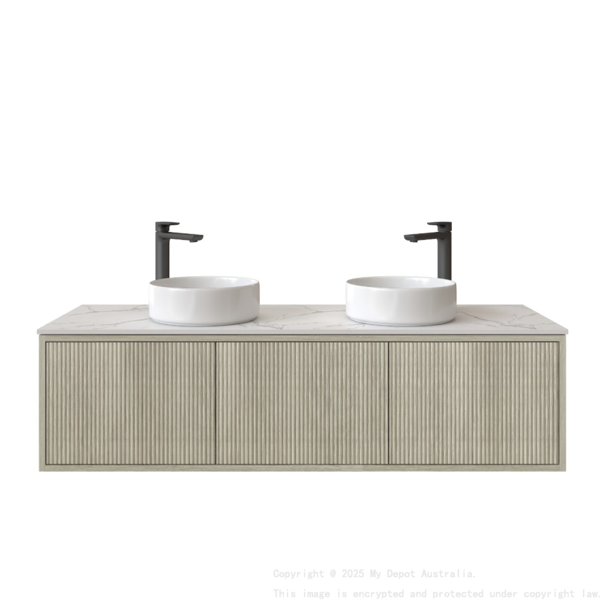 1500mm Kiama Coastal Oak 2 Drawers 1 Door Fluted Wall Hung Vanity Cabinet Only