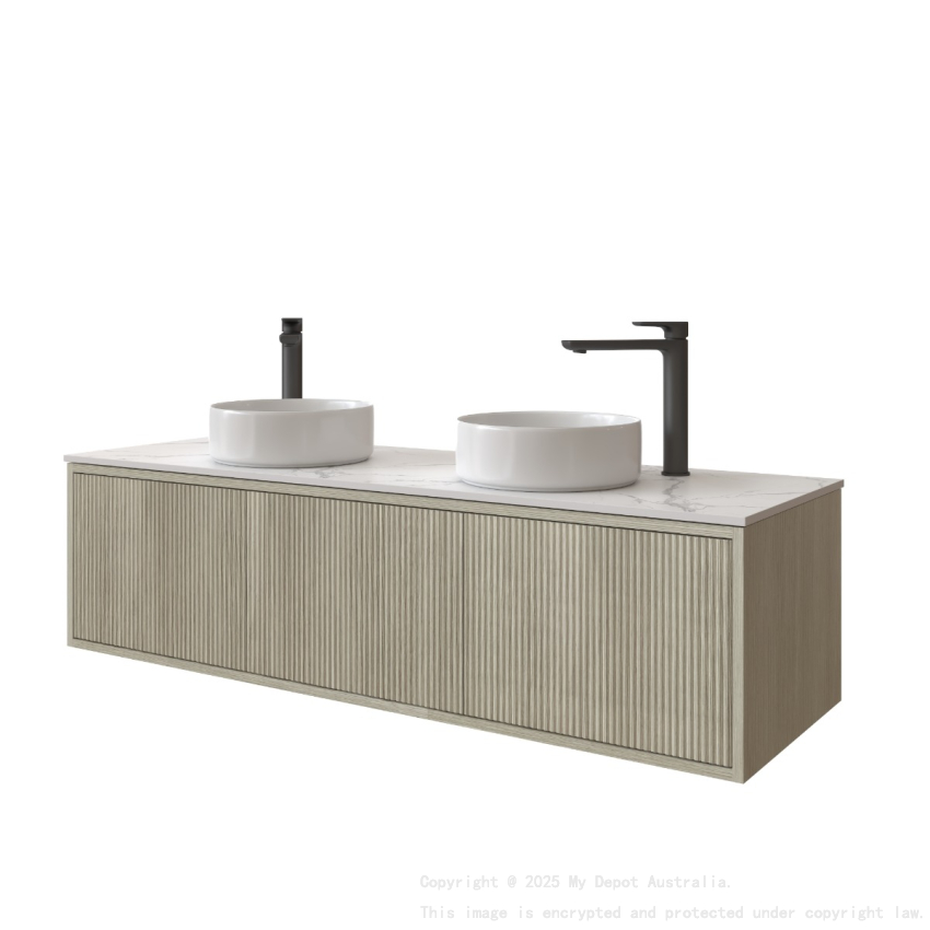 1500mm Kiama Coastal Oak 2 Drawers 1 Door Fluted Wall Hung Vanity Cabinet Only